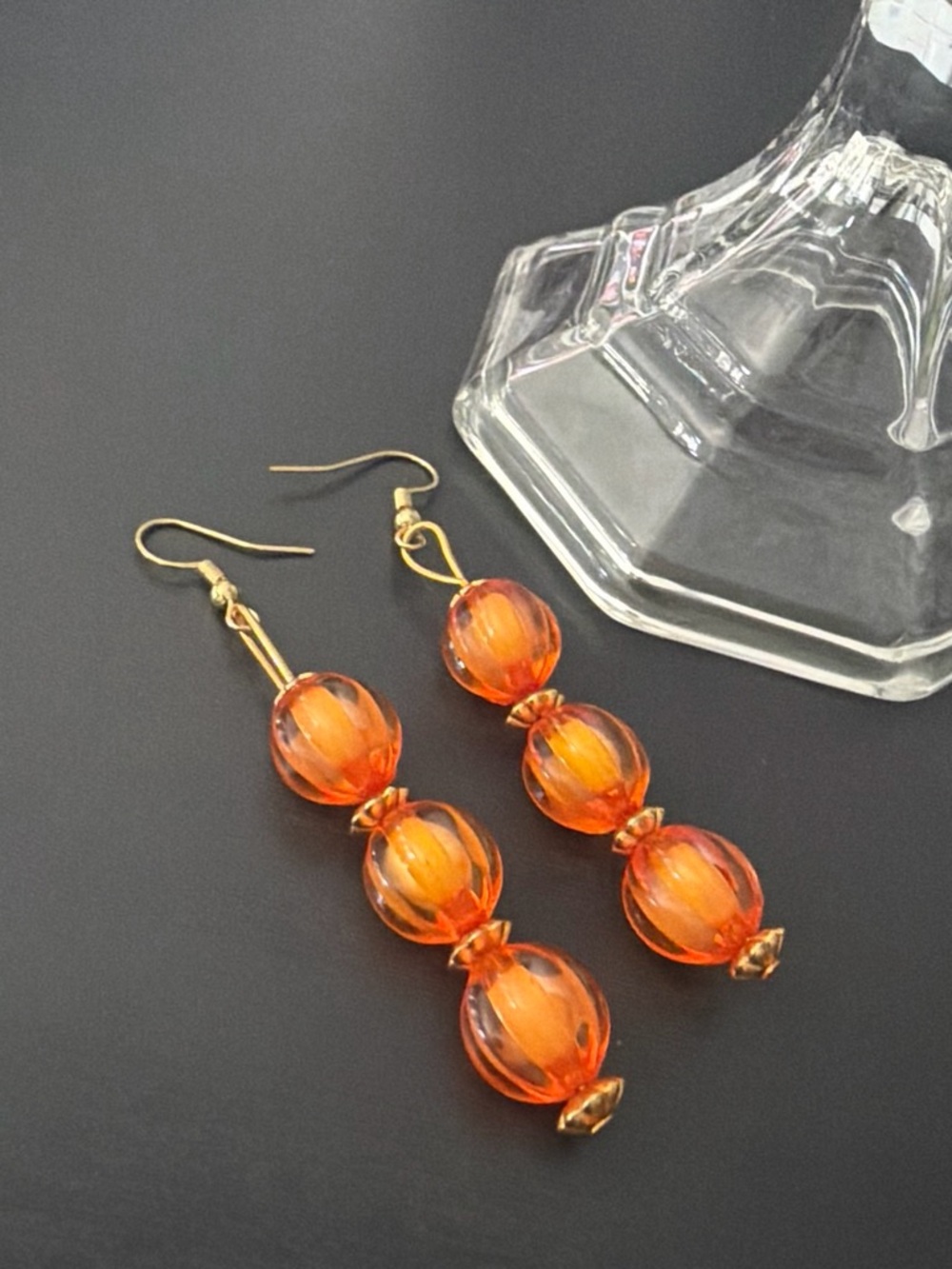 Handmade Orange Glass Bead Drop Earrings